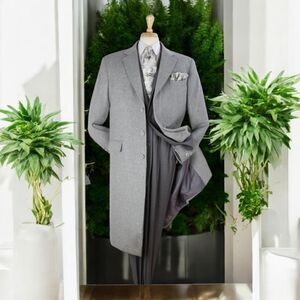 MEN'S VENO GIOVANNI 100% WOOL FULL LENGTH GRAY SINGLE BREASTED TOP COAT CS-20.